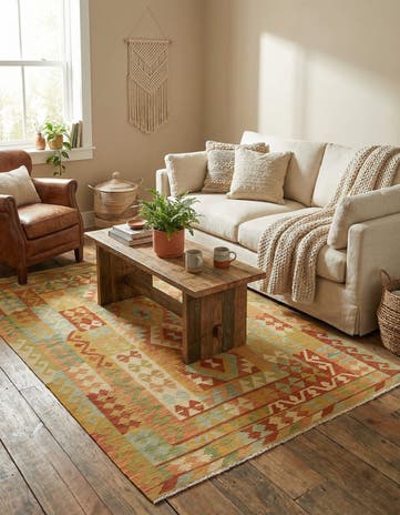 3' 11 x 6' 3 Hand Woven Kilim Waziri Wool Rug