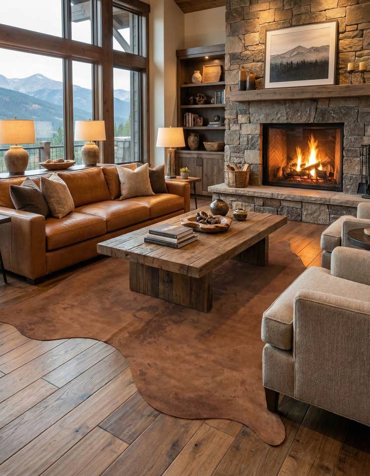 Detail image of 6' 8 x 6' 8 Cowhide Leather Square Rug