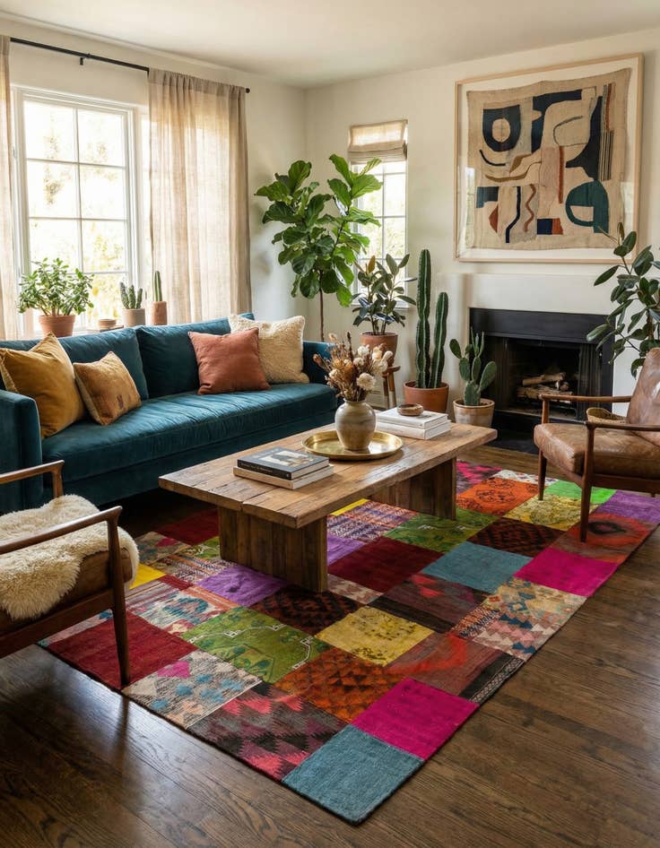 Detail image of 6' 7 x 9' 8 Hand Woven Kilim Patchwork Wool Rug