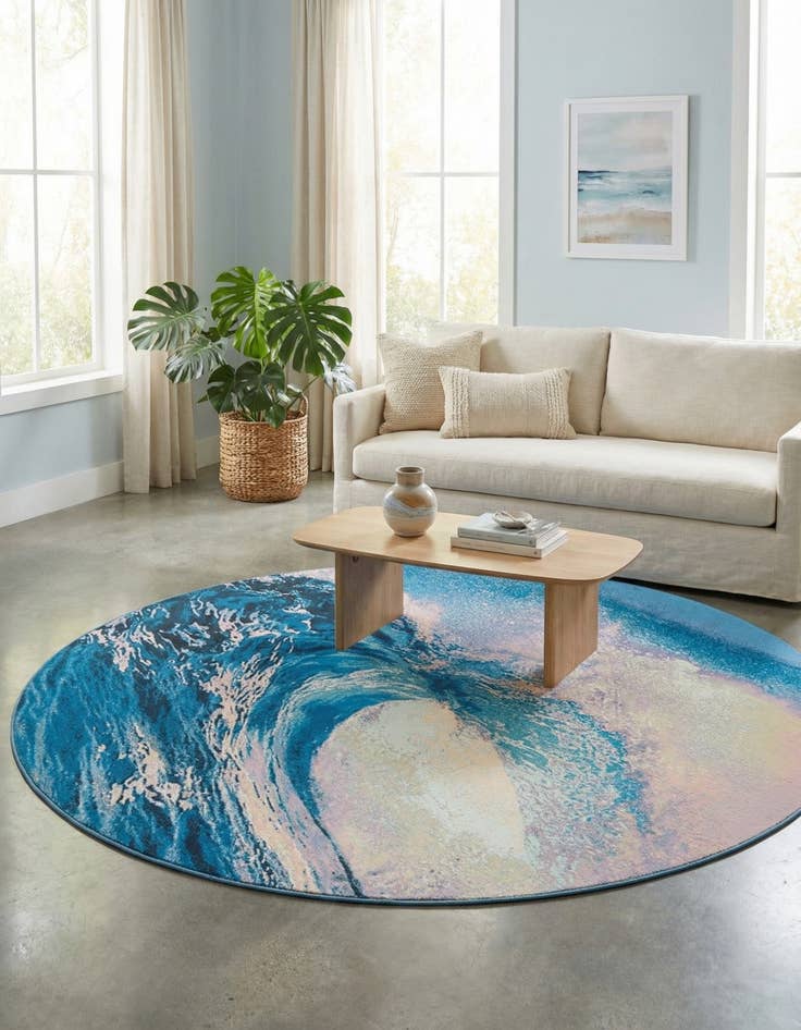 Detail image of 7' 10 x 7' 10  Washable Modern Indoor / Outdoor Round Rug