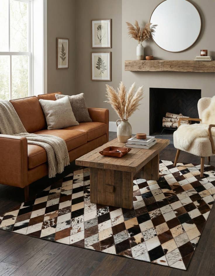 Detail image of  4' 1 x 5' 10 Cowhide Stocks Rug