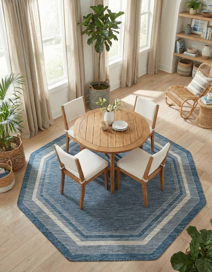 Detail image of 7' 10 x 7' 10  Washable Border Indoor / Outdoor Octagon Rug