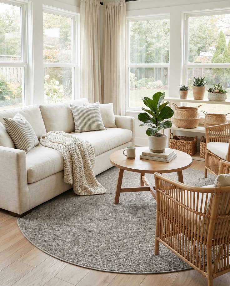Detail image of 7' 10 x 7' 10 Easy-Clean Solid Indoor / Outdoor Round Rug