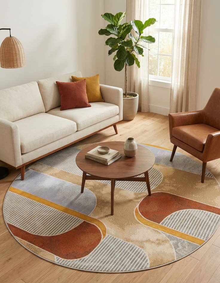 Detail image of  7' 10 x 7' 10  Washable Modern Indoor / Outdoor Round Rug