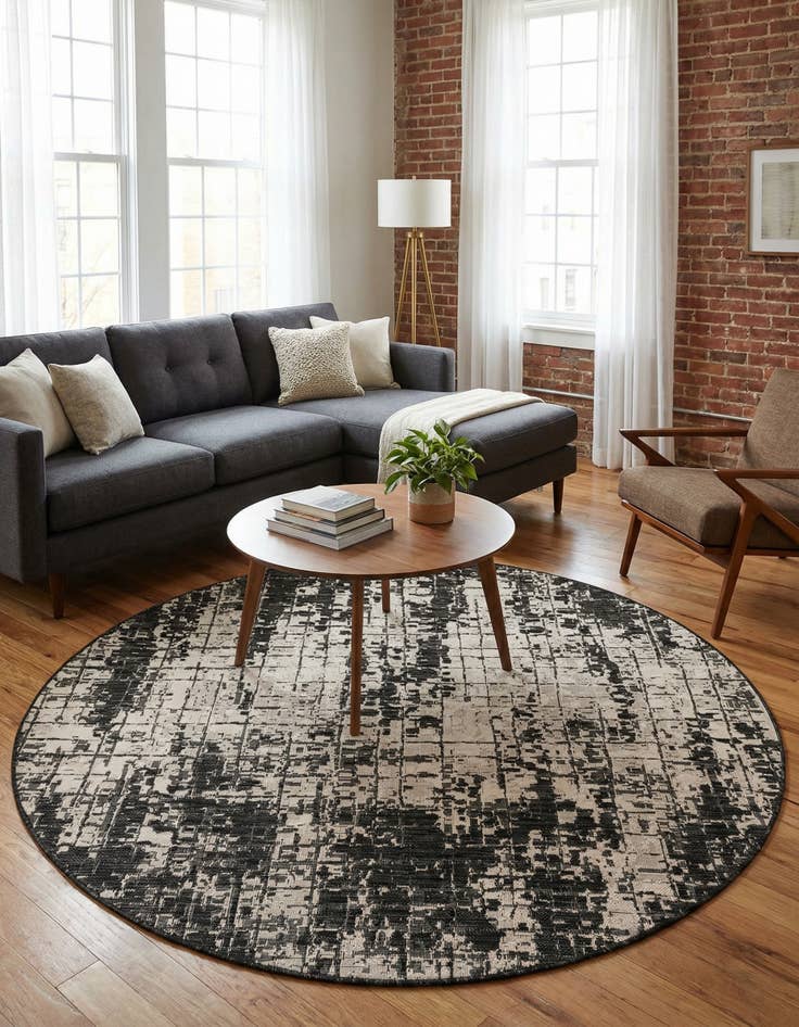 Detail image of 6' x 6'  Washable Modern Indoor / Outdoor Round Rug