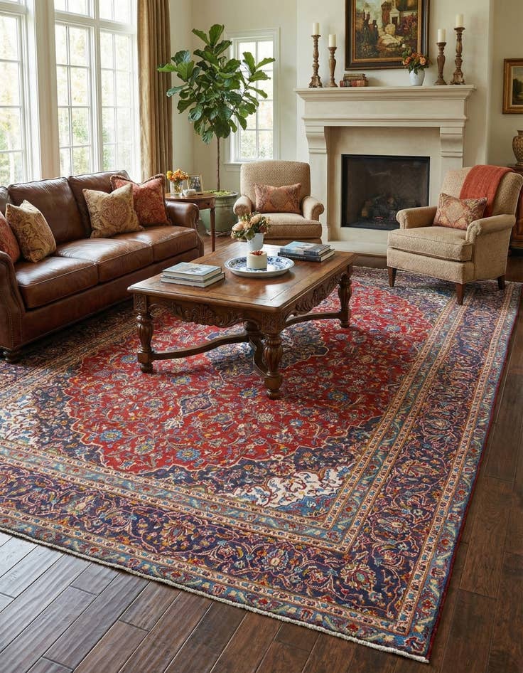 Detail image of  9' 6 x 13' 5  Hand Knotted Kashan Persian Wool Rug