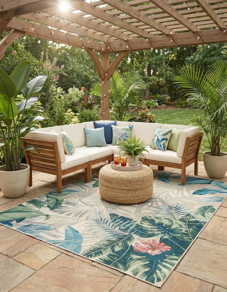 Detail image of 7' 10 x 11'  Washable Botanical Indoor / Outdoor Rug
