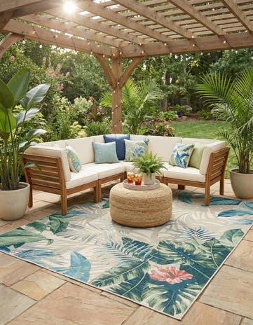 7' 10 x 11' Easy-Clean Botanical Indoor / Outdoor Rug