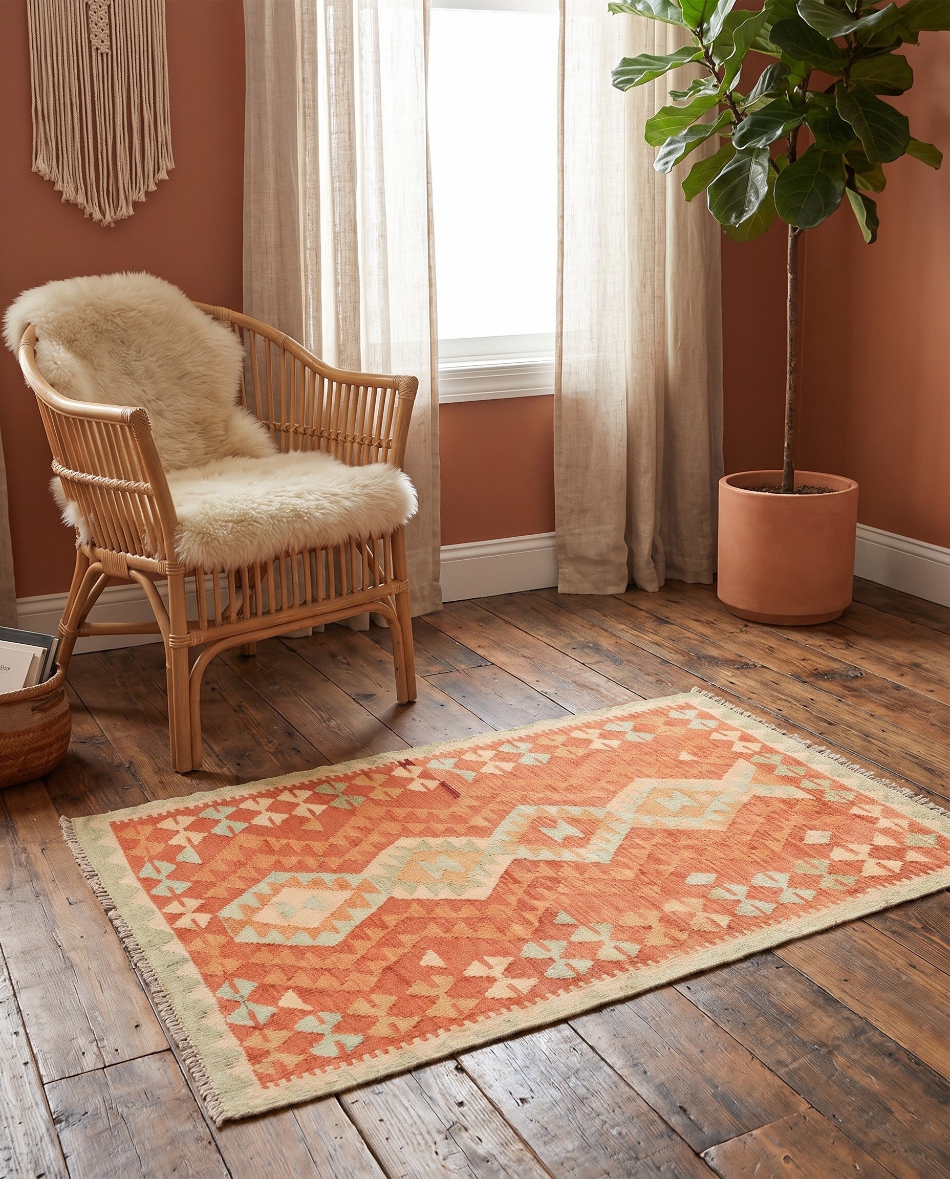 2' 10 x 4' 6 Hand Woven Kilim Waziri Wool Rug