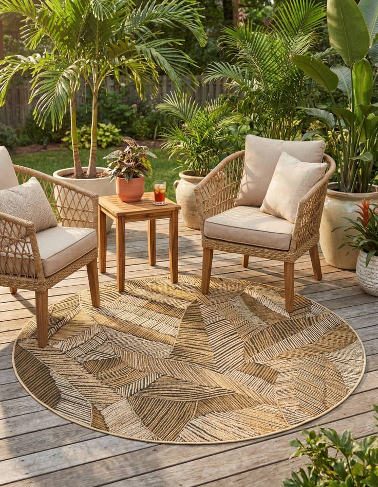 Detail image of 5' x 5'  Washable Botanical Indoor / Outdoor Round Rug