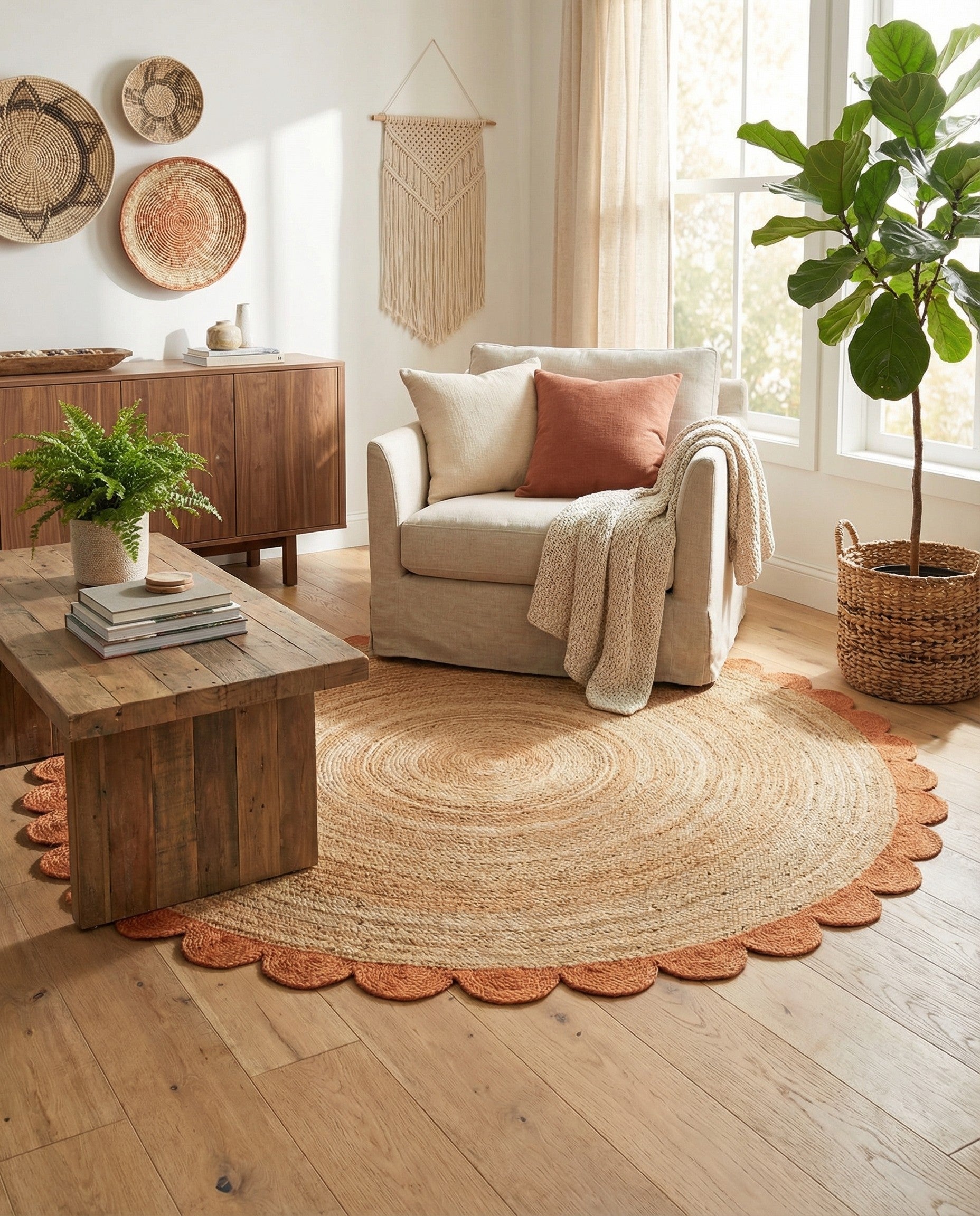  8' x 8'  Hand Scallop Braided Jute Round Rug