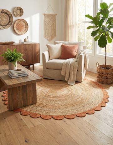 8' x 8' Handmade Scallop Braided Jute Round Rug