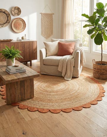 8' x 8' Handmade Scallop Braided Jute Round Rug