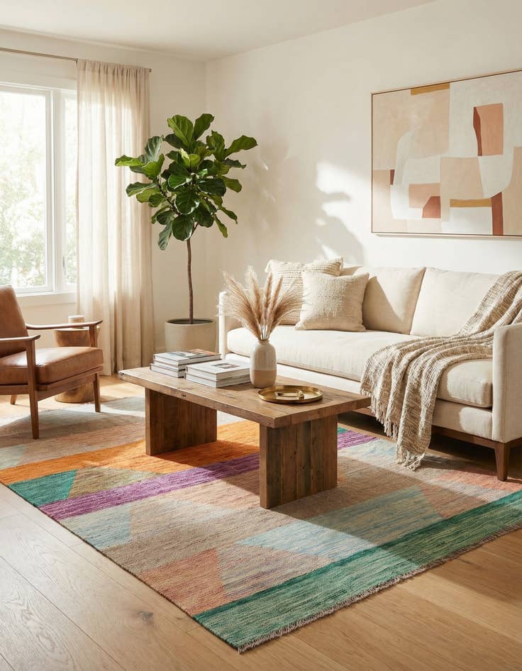 Detail image of 4' 11 x 7' 7  Hand Woven Kilim Modern Wool Rug