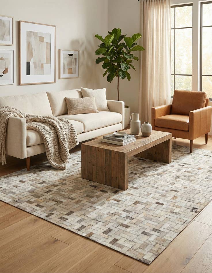 Detail image of 4' 7 x 6' 6 Cowhide Stocks Rug