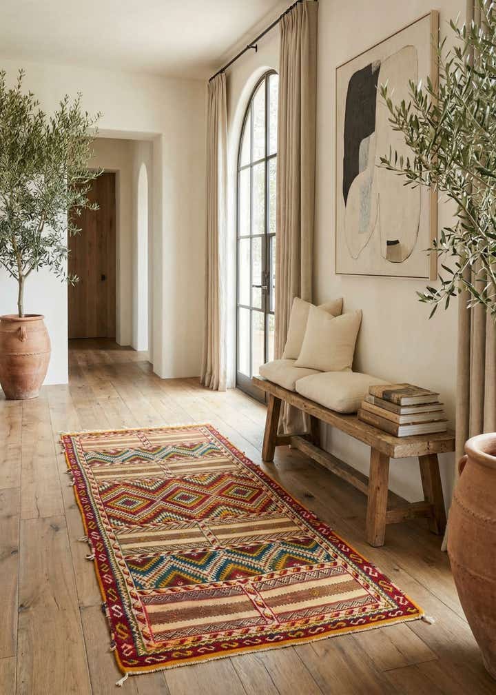 3' 8 x 7' Hand Woven Kilim Fars Wool Runner Rug