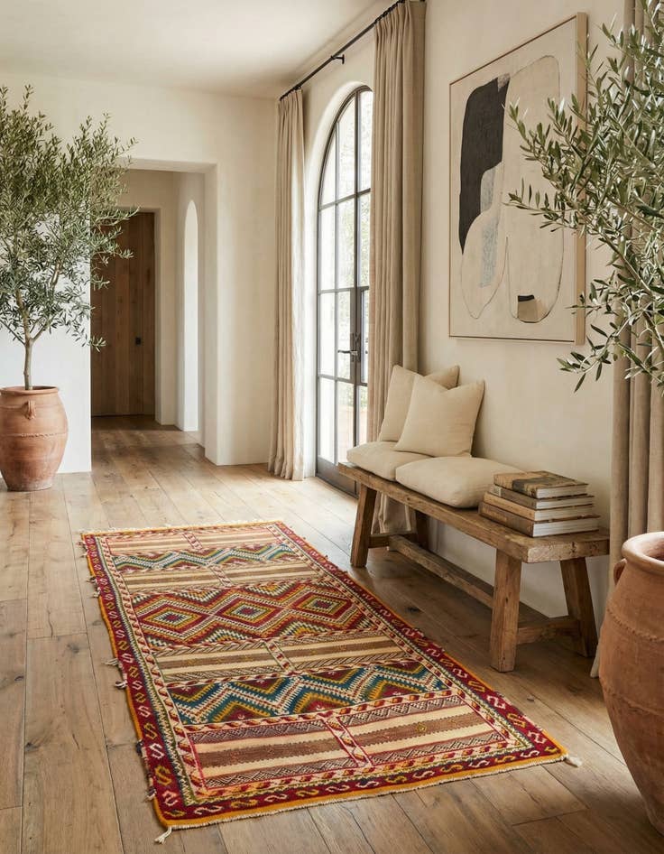 Detail image of 3' 8 x 7'  Hand Woven Kilim Fars Wool Runner Rug