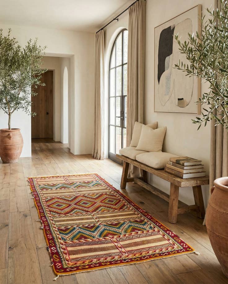 Detail image of 3' 8 x 7' Hand Woven Kilim Fars Wool Runner Rug