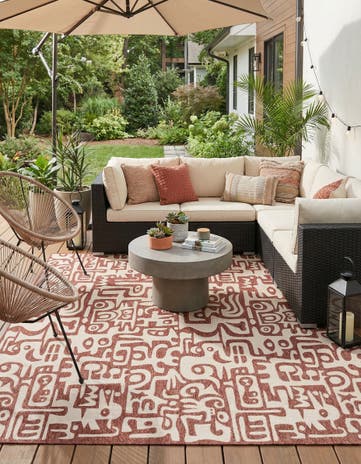 Rust Red Easy-Clean Modern Indoor / Outdoor Square Rug