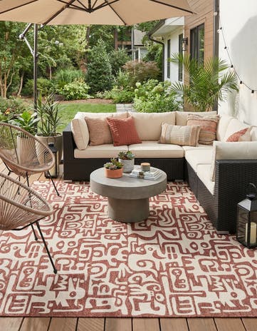 Rust Red Easy-Clean Modern Indoor / Outdoor Square Rug