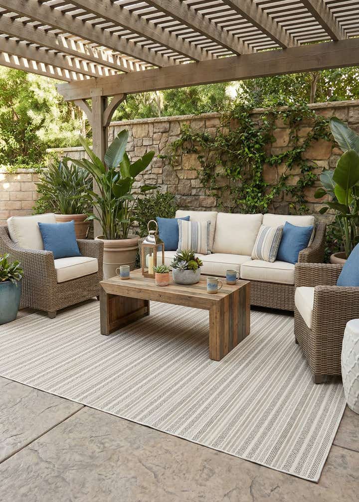 9' x 12' Easy-Clean Striped Indoor / Outdoor Rug