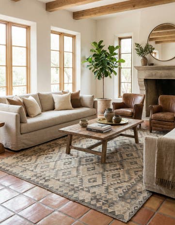 6' 11 x 9' 7 Hand Woven Kilim Maymana Wool Rug