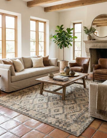6' 11 x 9' 7 Hand Woven Kilim Maymana Wool Rug