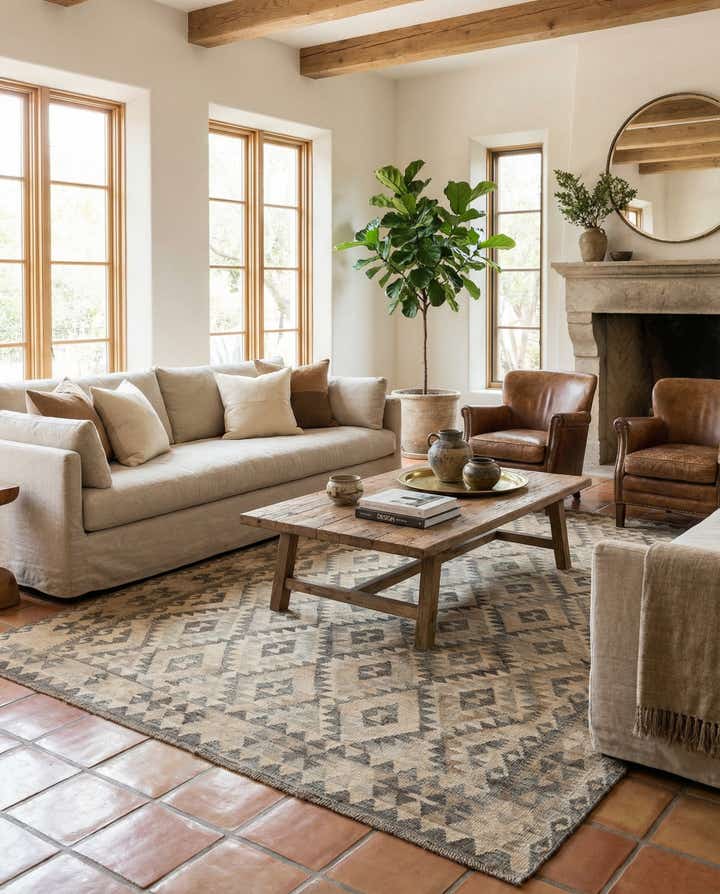 6' 11 x 9' 7 Hand Woven Kilim Maymana Wool Rug