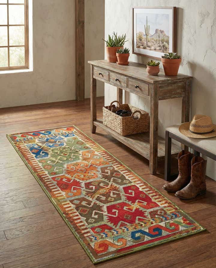 2' x 6' Easy-Clean Southwestern Indoor / Outdoor Runner Rug