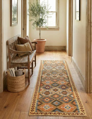 2' 9 x 9' 10 Hand Woven Kilim Maymana Wool Runner Rug