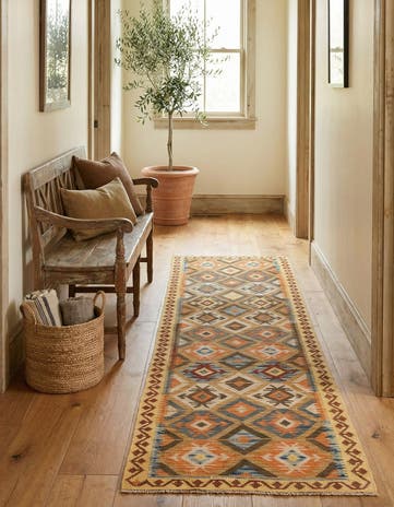 2' 9 x 9' 10 Hand Woven Kilim Maymana Wool Runner Rug