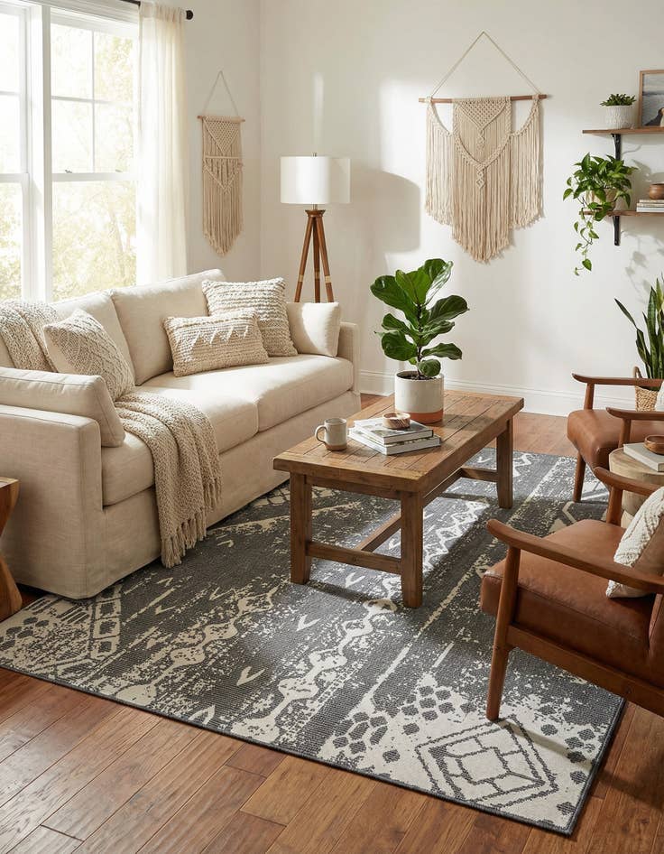 Detail image of 7' x 10'  Washable Bohemian Indoor / Outdoor Rug