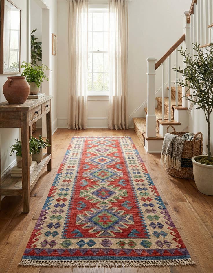 Detail image of 3' 2 x 6' 6  Hand Woven Kilim Maymana Wool Runner Rug