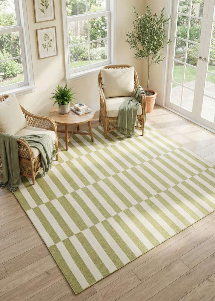 12' x 12' Easy-Clean Striped Indoor / Outdoor Square Rug