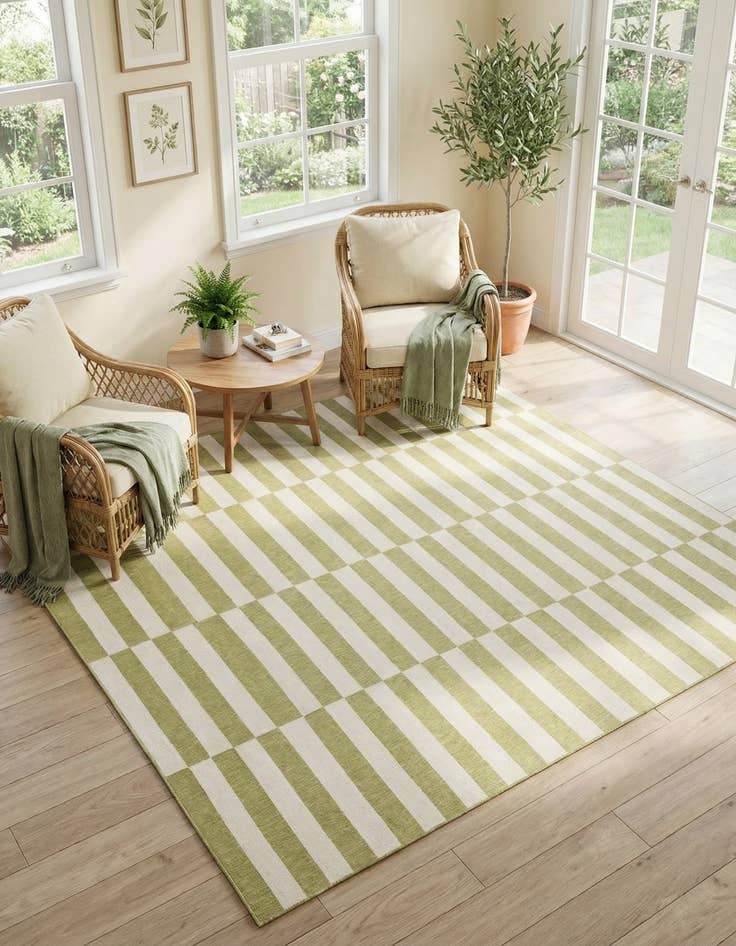Detail image of 12' x 12'  Washable Striped Indoor / Outdoor Square Rug