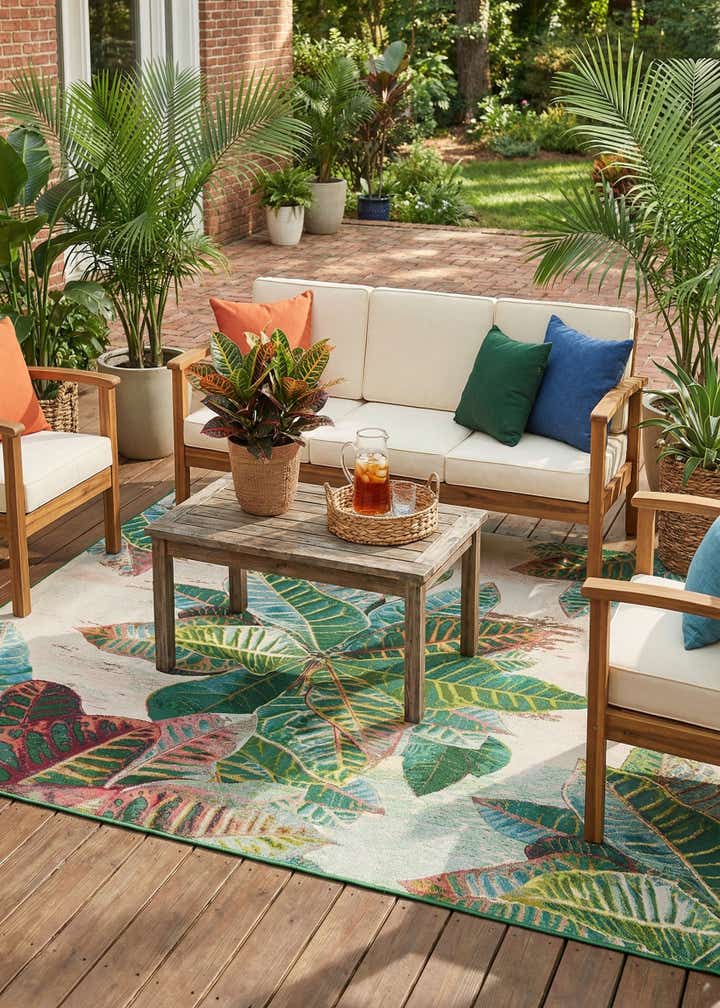 7' 10 x 11' Easy-Clean Botanical Indoor / Outdoor Rug