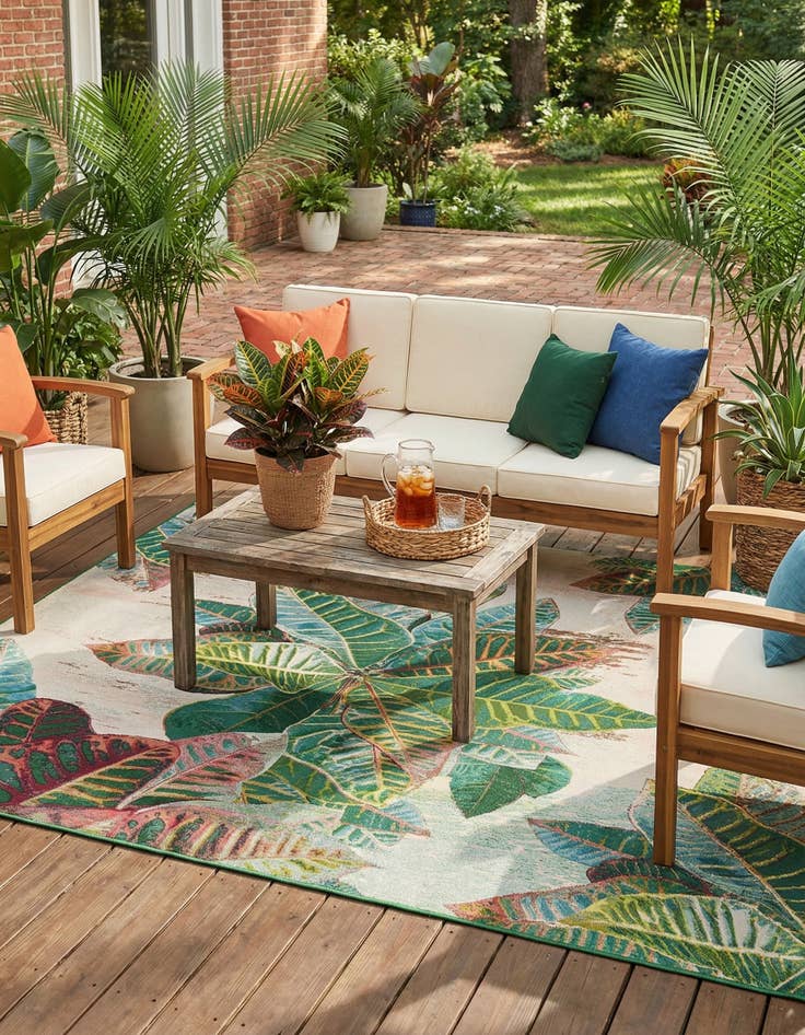 Detail image of 7' 10 x 11'  Washable Botanical Indoor / Outdoor Rug
