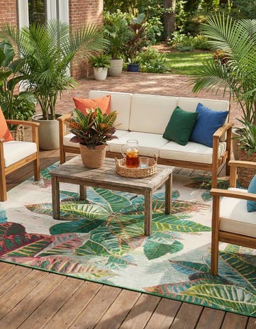 7' 10 x 11' Easy-Clean Botanical Indoor / Outdoor Rug