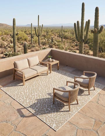Beige Easy-Clean Safari Indoor / Outdoor Square Rug
