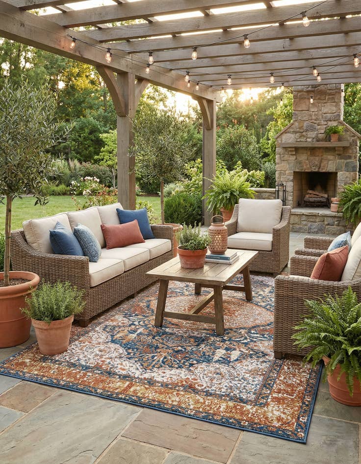 Detail image of 6' x 9'  Washable Traditional Indoor / Outdoor Rug