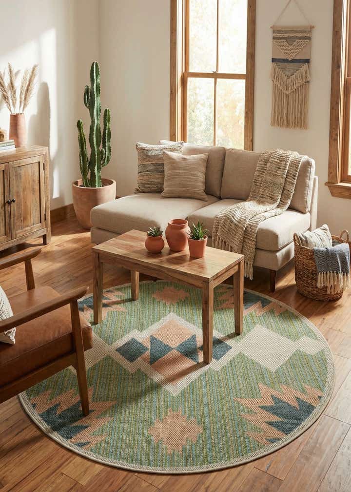 5' 3 x 5' 3 Easy-Clean Baja Indoor / Outdoor Round Rug