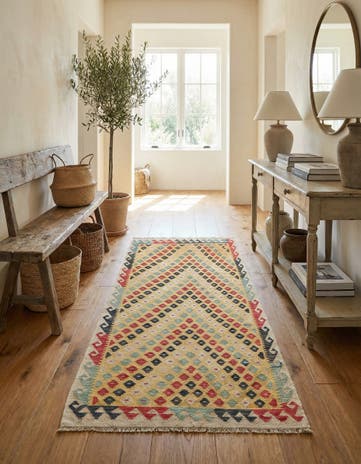 3' 3 x 6' 5 Hand Woven Kilim Maymana Wool Runner Rug