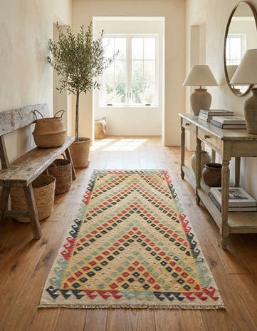3' 3 x 6' 5 Hand Woven Kilim Maymana Wool Runner Rug