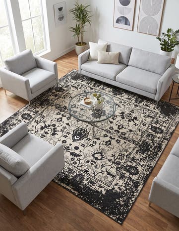 Black and White Kamala Washable Square Rug