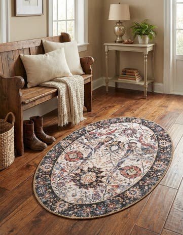 Ivory Washable Timeless Oval Rug