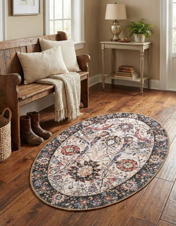 Ivory Washable Timeless Oval Rug