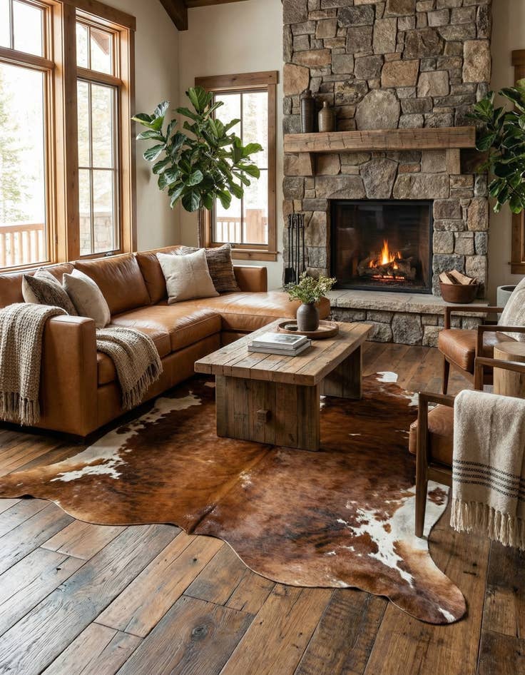 Detail image of 6' 7 x 7' 1 Cowhide Leather Square Rug