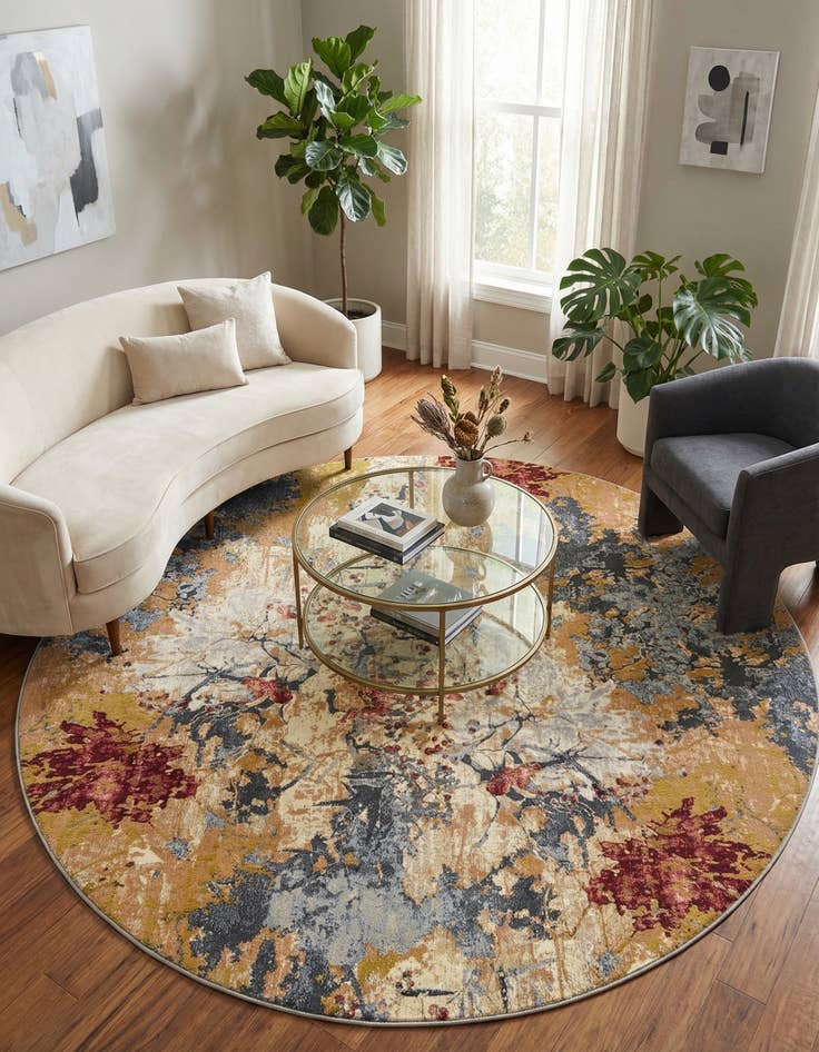 Detail image of 10' x 10'  Washable Modern Indoor / Outdoor Round Rug