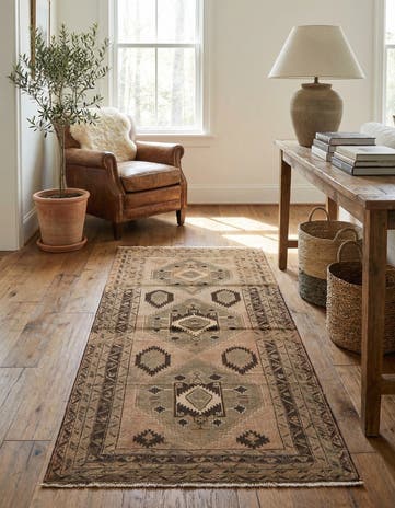 3' 7 x 7' 3 Hand Knotted Ultra Vintage Persian Wool Runner Rug