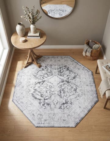 Charcoal Washable Timeless Octagon Rug